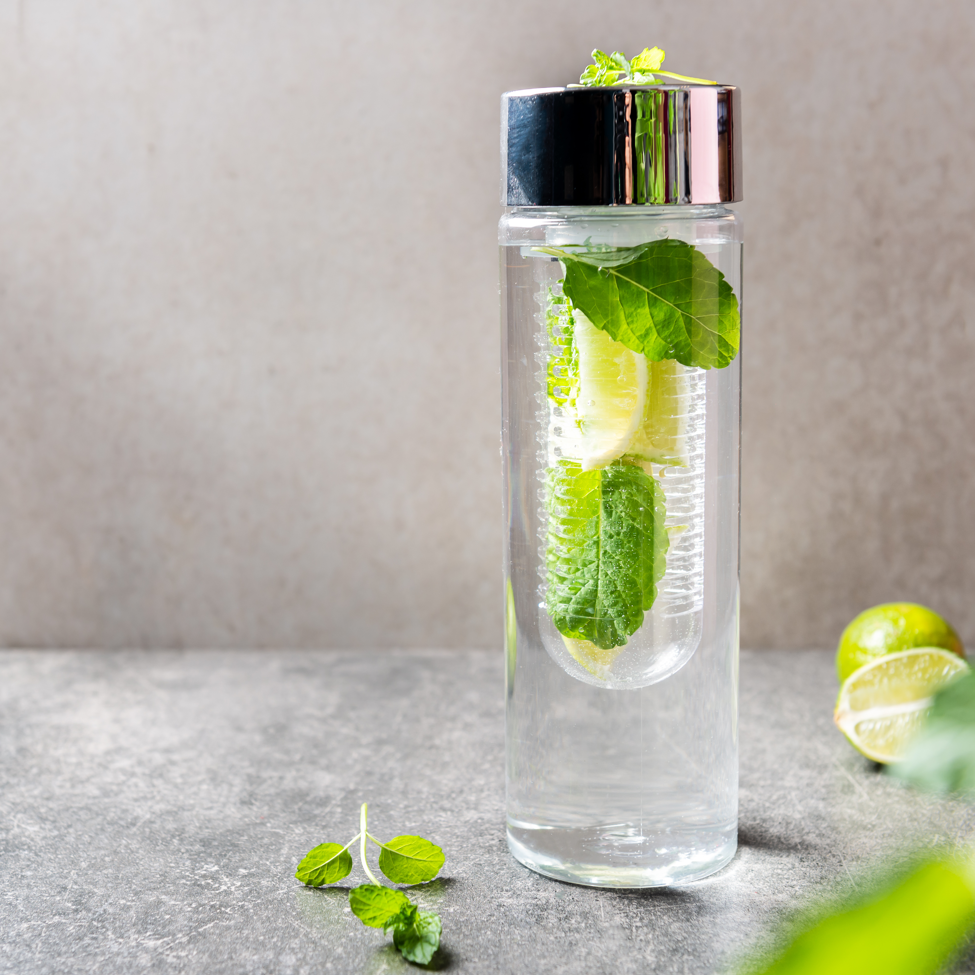 Infused Water with Lime and Mint in special bottle